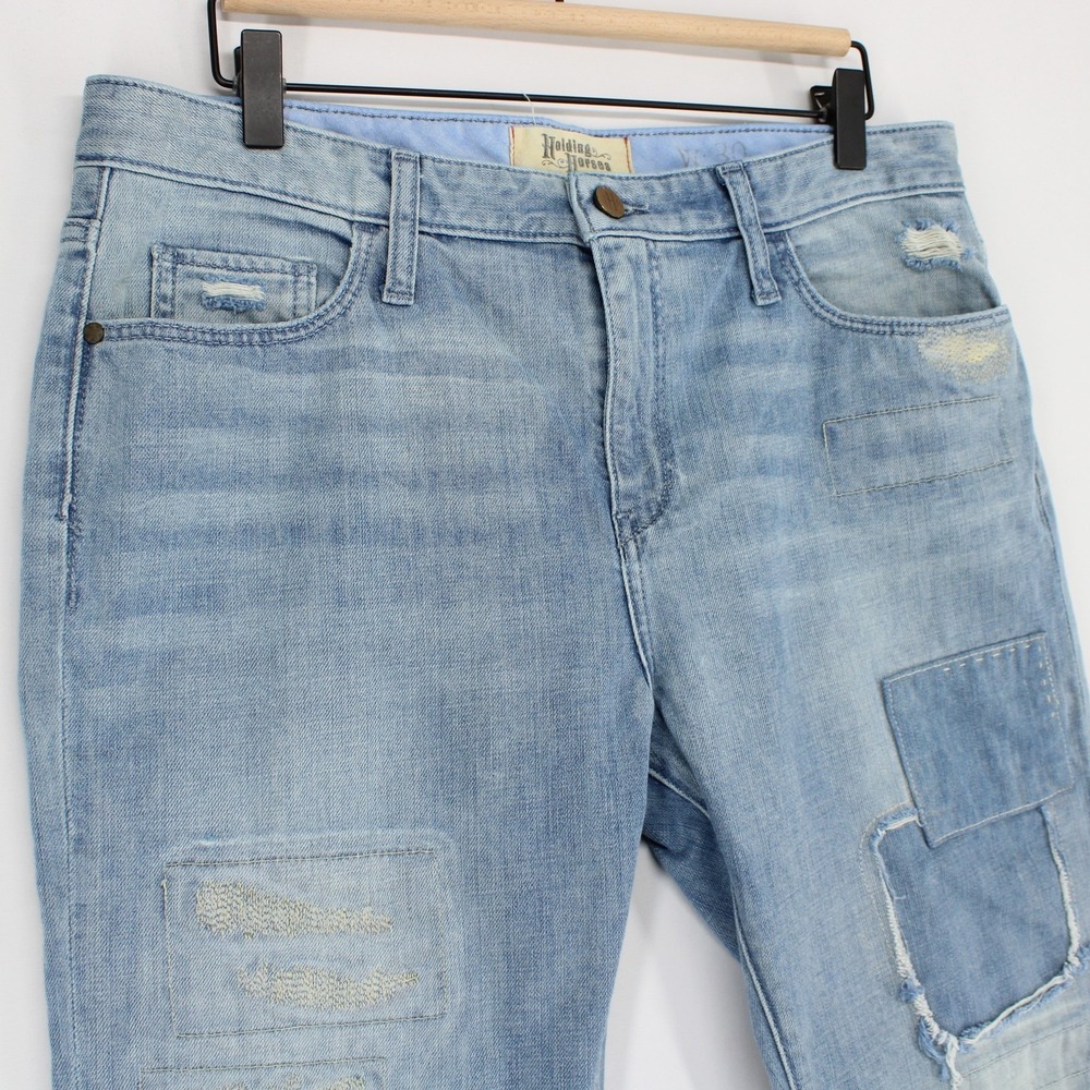 Holding Horses Jeans Womens 30 Blue Patchwork Distressed Straight Leg Light Wash - Picture 2 of 11
